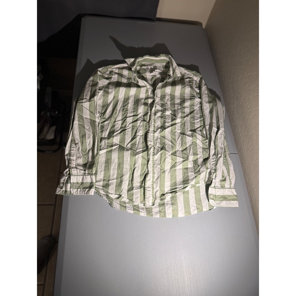 Frank & Eileen Eileen Green White Striped Cotton Button Up Shirt XS Italy Woven